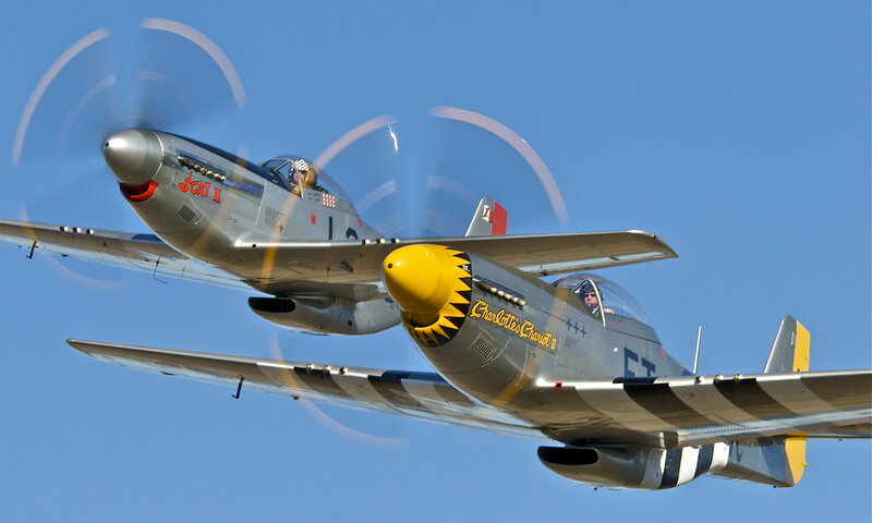 Two Vintage Fighter Planes — Blue, Dynamic, Afternoon, Photograph