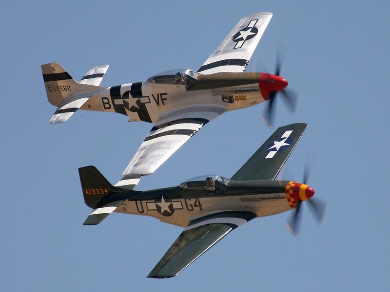 Two Vintage Fighter Planes — Blue, Dynamic, Afternoon