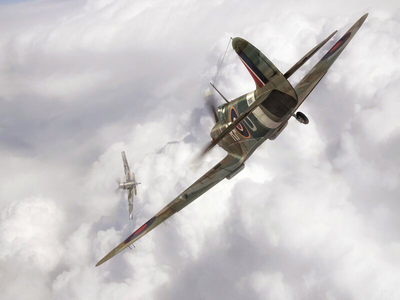 Two Vintage Fighter Planes — Gray, Dramatic, Digital Art