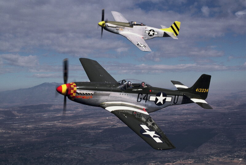 Two Vintage Fighter Planes — Gray, Dynamic, Afternoon, Photograph, Aircraft, Sky