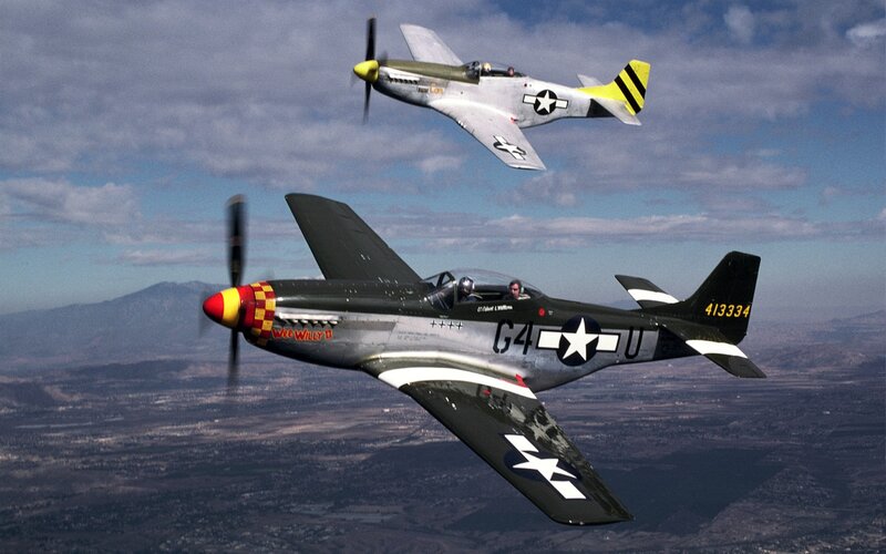Two Vintage Fighter Planes — Gray, Dynamic, Afternoon, Photograph