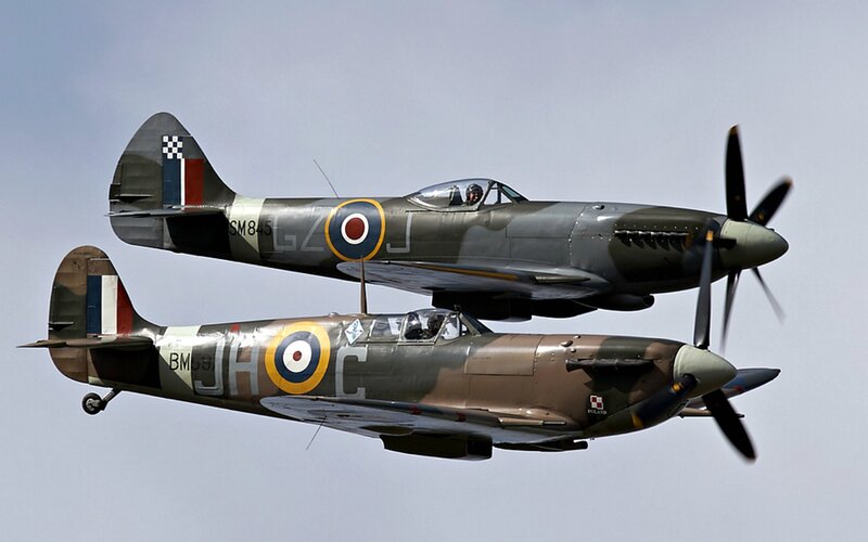 Two Vintage Fighter Planes — Gray, Dynamic, Afternoon