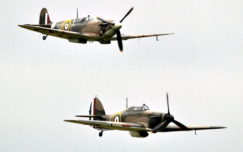 Two Vintage Fighter Planes — Gray, Neutral