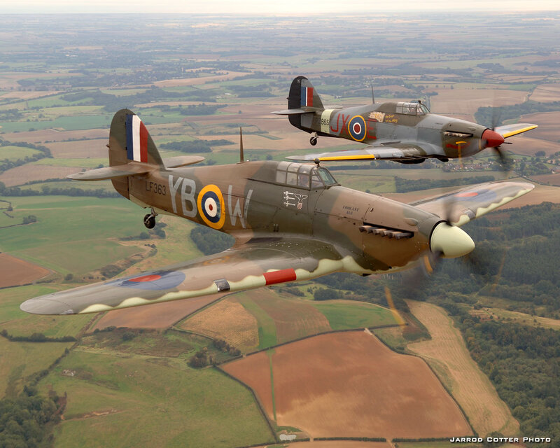 Two Vintage Fighter Planes — Green, Calm, Afternoon