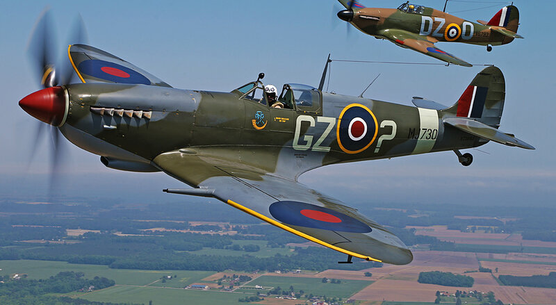 Two Vintage Fighter Planes — Green, Dynamic, Afternoon, Photograph, Aircraft