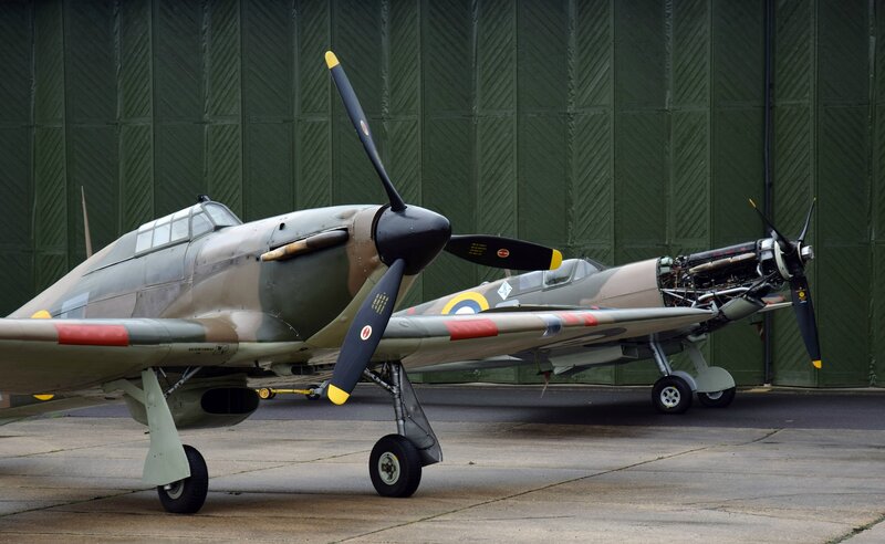 Two Vintage Fighter Planes — Green, Static
