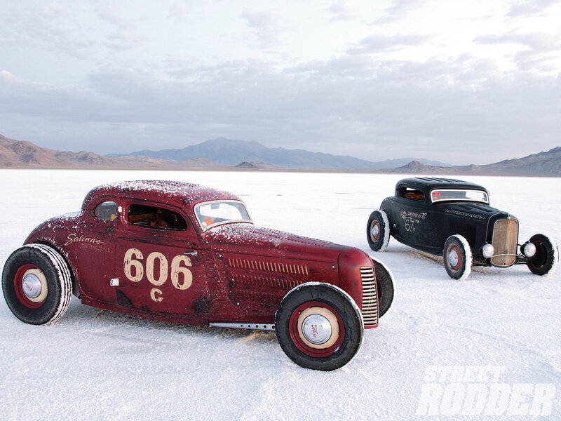 Two Vintage Hot Rods — White