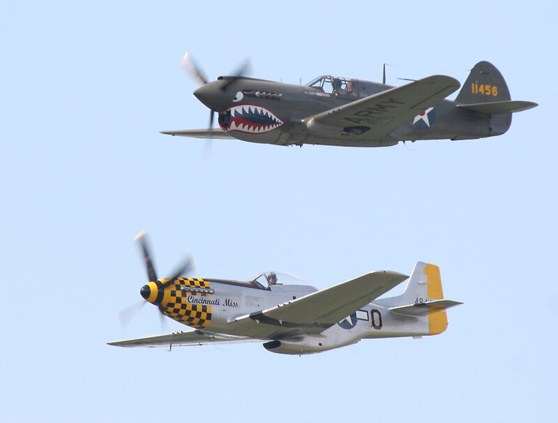 Two Vintage Military Planes — Blue, Calm