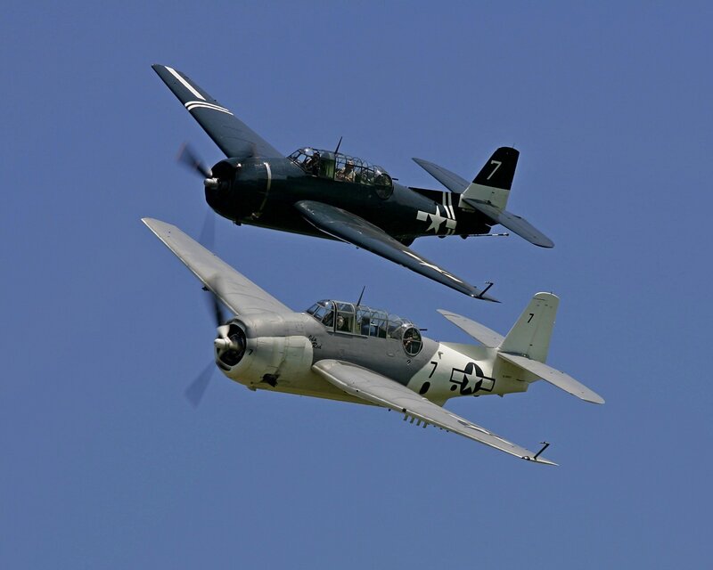Two Vintage Military Planes — Blue, Clear
