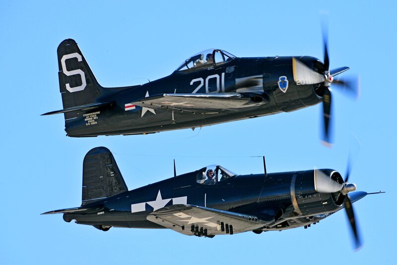 Two Vintage Military Planes — Blue, Dynamic, Afternoon, Photograph, Aircraft, Pilot