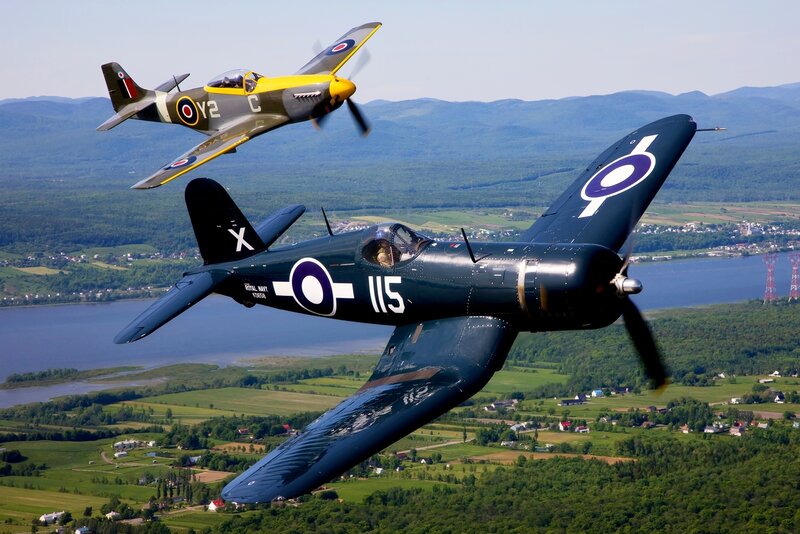 Two Vintage Military Planes — Blue, Dynamic, Afternoon, Photograph, Aircraft