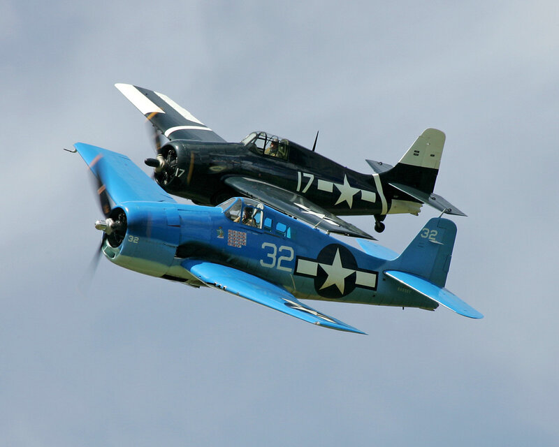 Two Vintage Military Planes — Blue, Dynamic, Afternoon