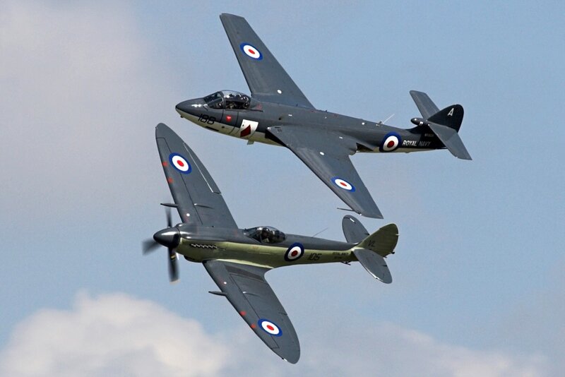 Two Vintage Military Planes — Gray, Dynamic, Afternoon