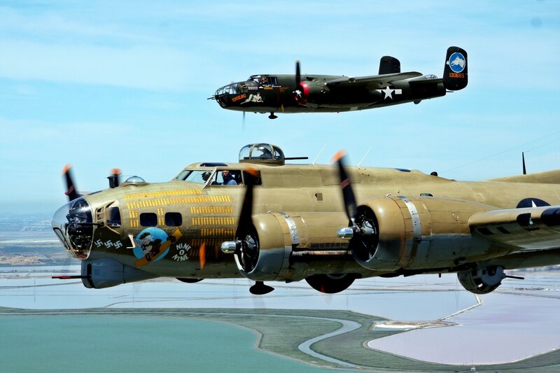 Two Vintage Military Planes — Green, Dynamic