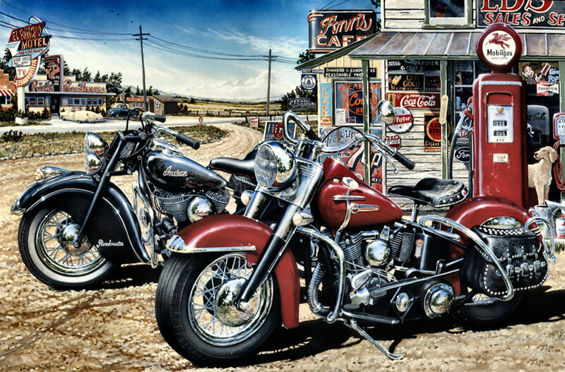 Two Vintage Motorcycles — Red