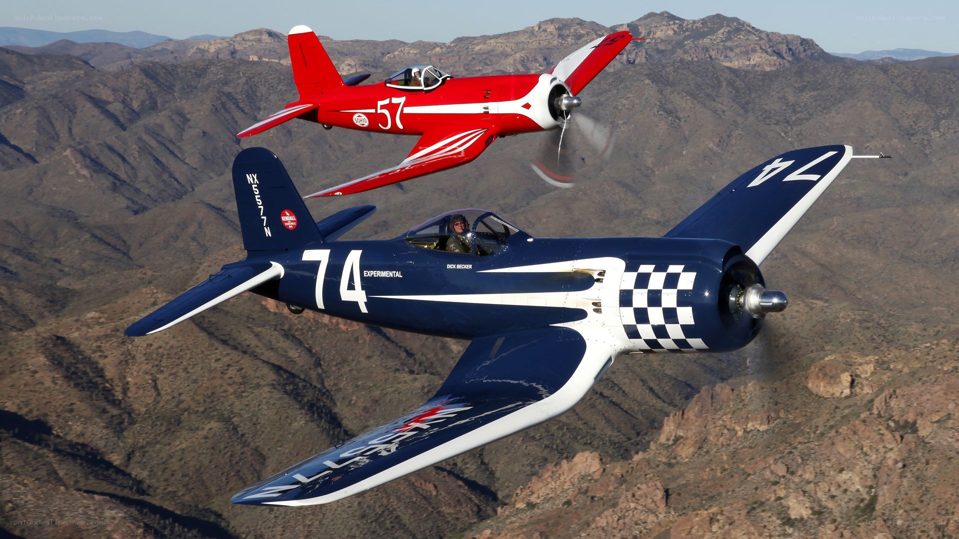 Two vintage planes in flight