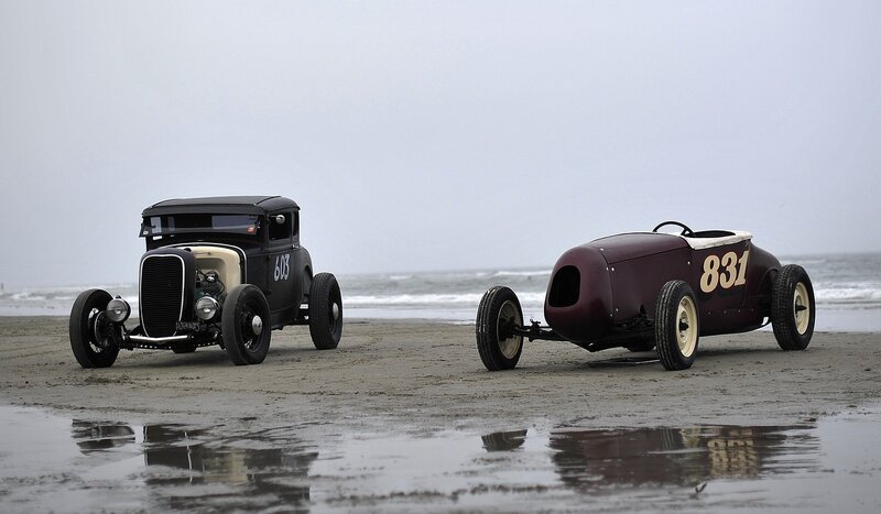 Two Vintage Race Cars — Black, Serene