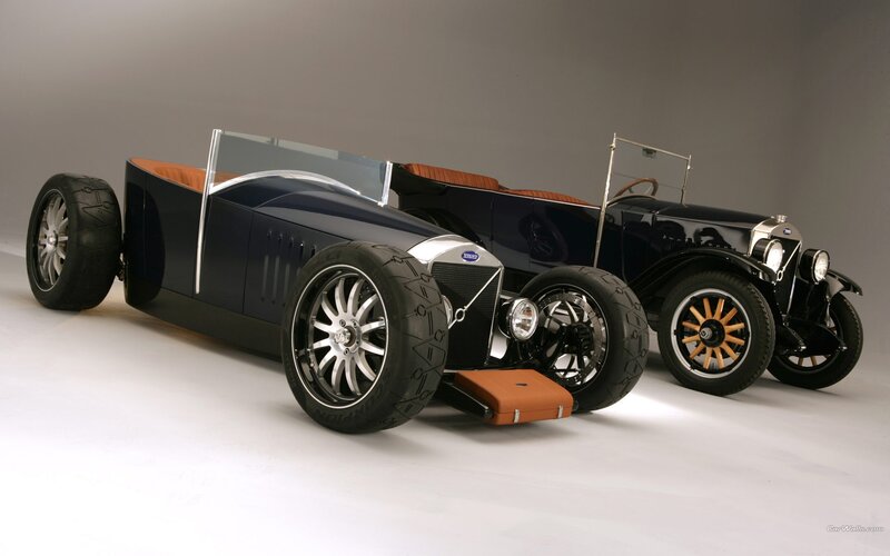 Two vintage-style cars side by side