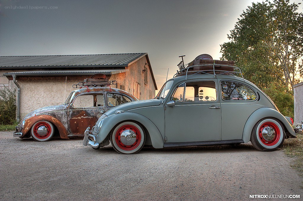 Two vintage Volkswagen Beetles