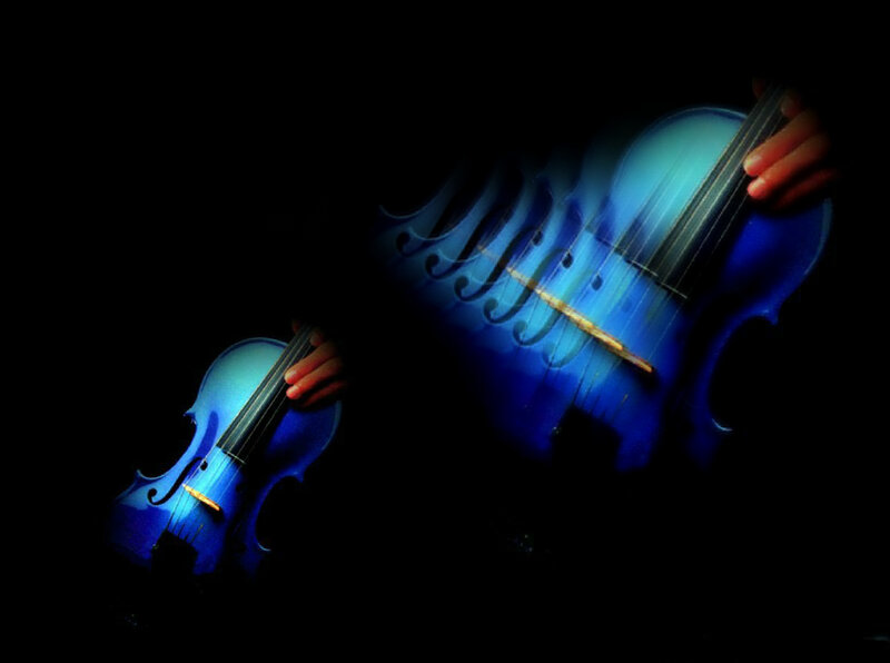 Two Violins Glowing Blue