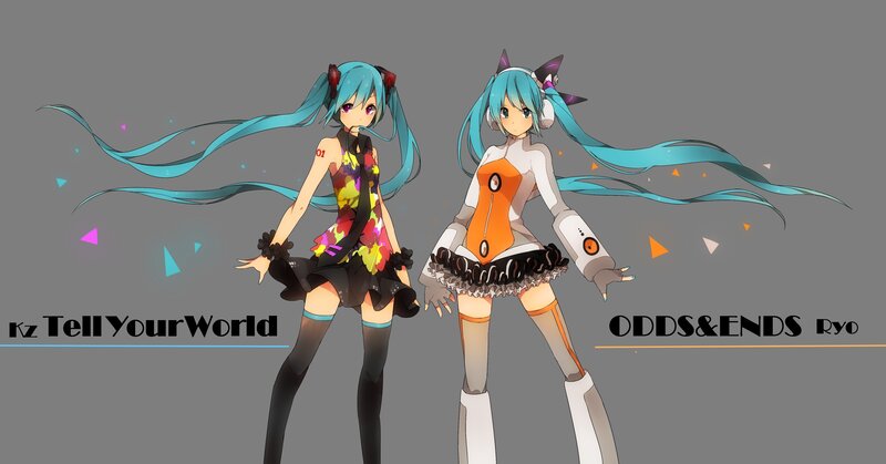 Two Vocaloid characters in different outfits