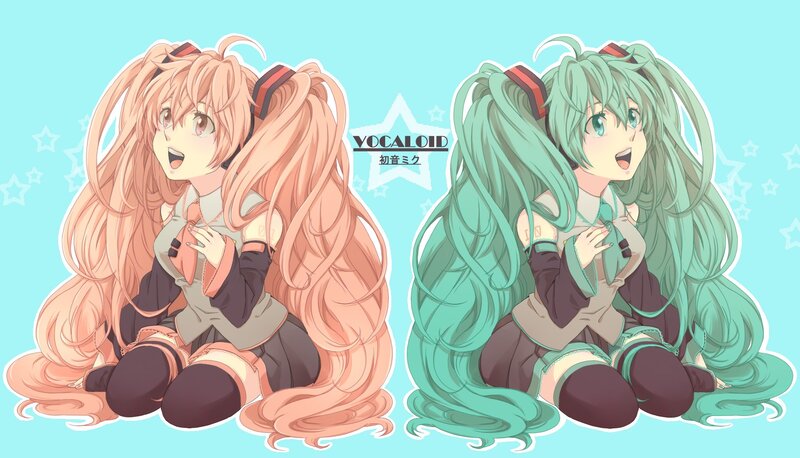 Two Vocaloid characters sitting