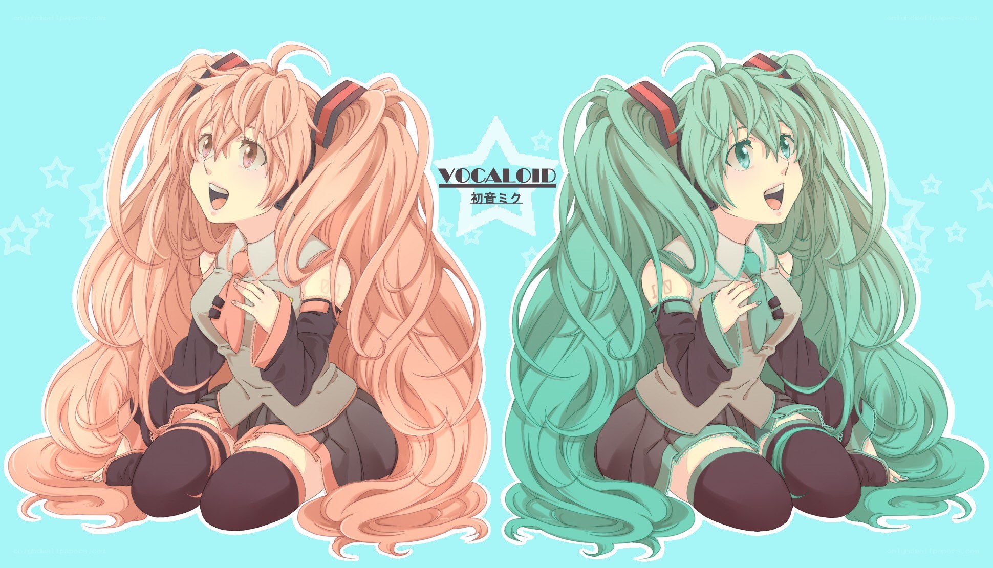 Two Vocaloid characters sitting
