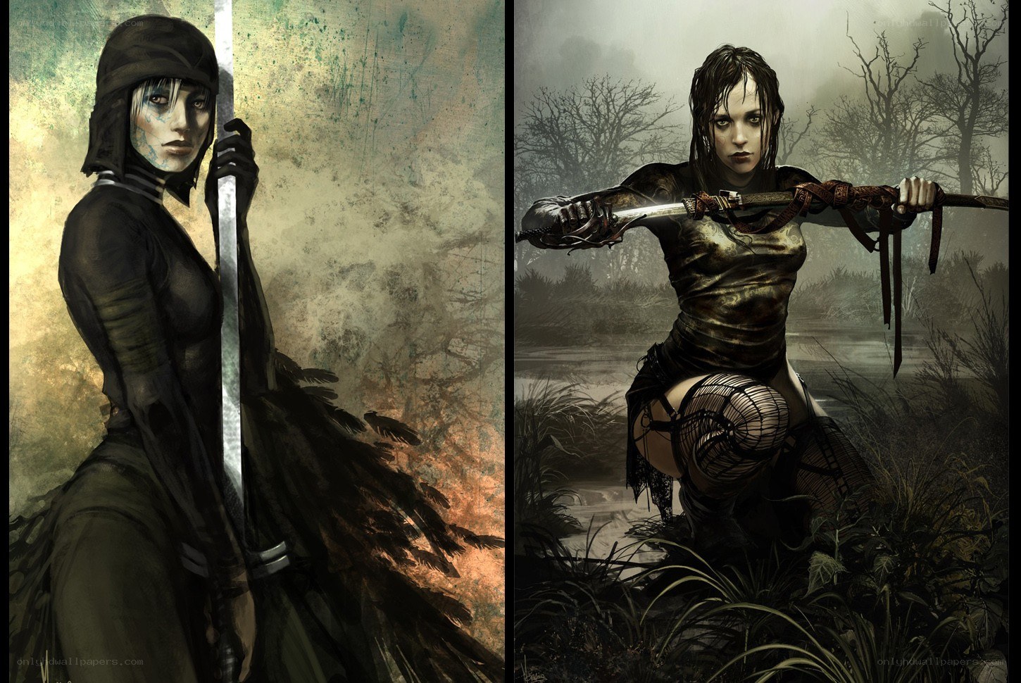 Two warrior women with swords