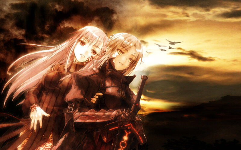 Two warriors at sunset