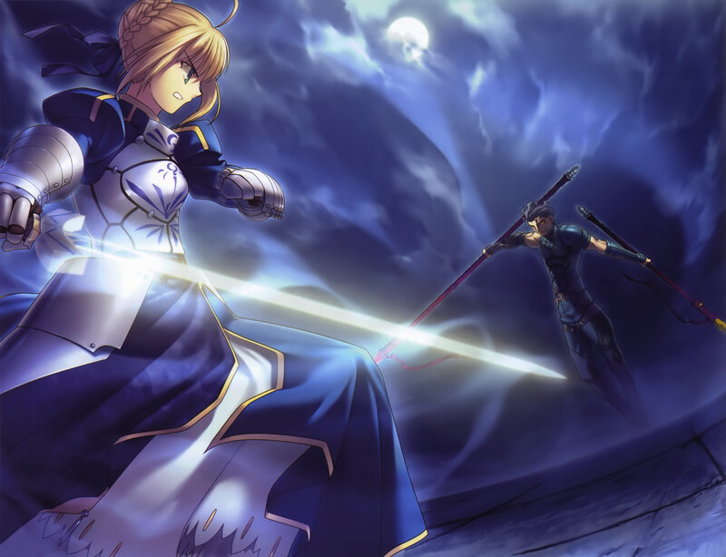 Two Warriors Clashing Swords — Blue