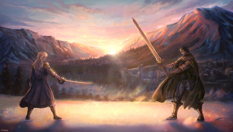 Two Warriors Dueling — Orange