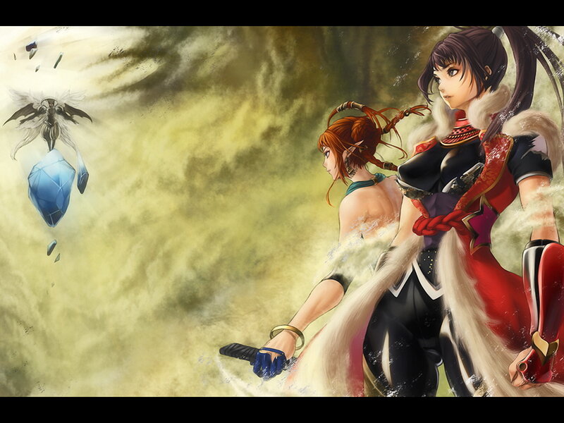 Two warriors face a crystal creature