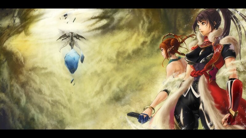 two warriors face a floating entity