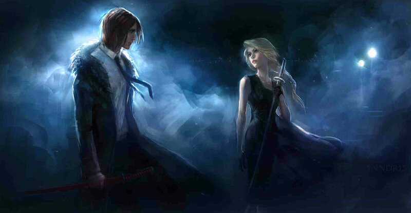 Two Warriors Facing Off — Blue, Dramatic