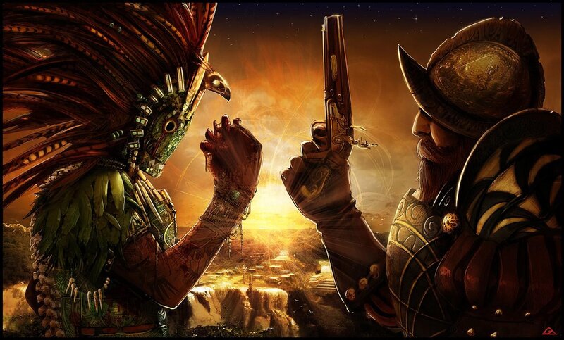 Two Warriors Facing Off — Gold, Dramatic, Sunset