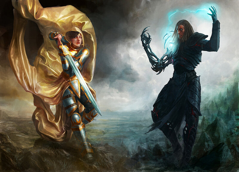Two Warriors Facing Off — Gold