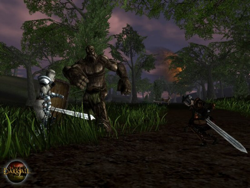 Two Warriors Fighting a Golem