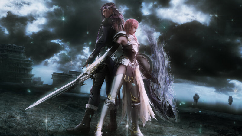 two warriors in a dark landscape