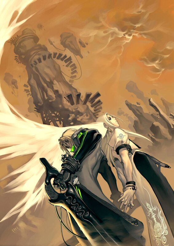 Two warriors in a desert wasteland