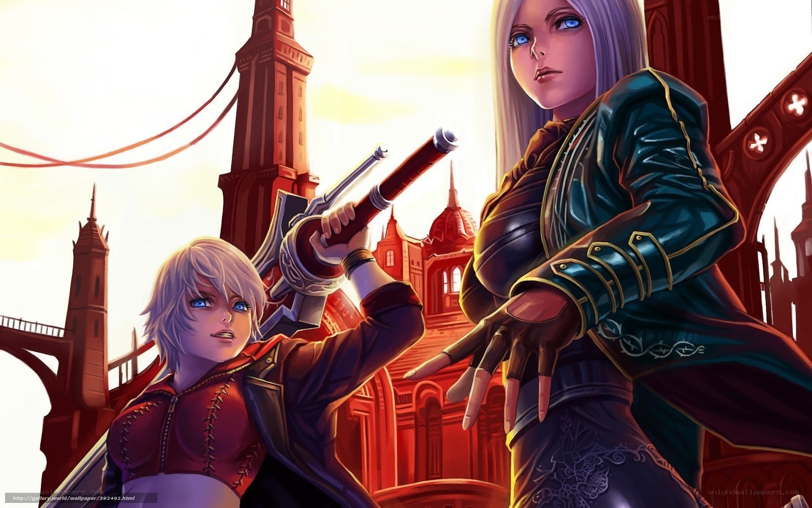 Two warriors in a fantasy city