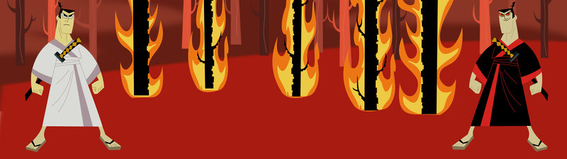 Two warriors in a fiery forest