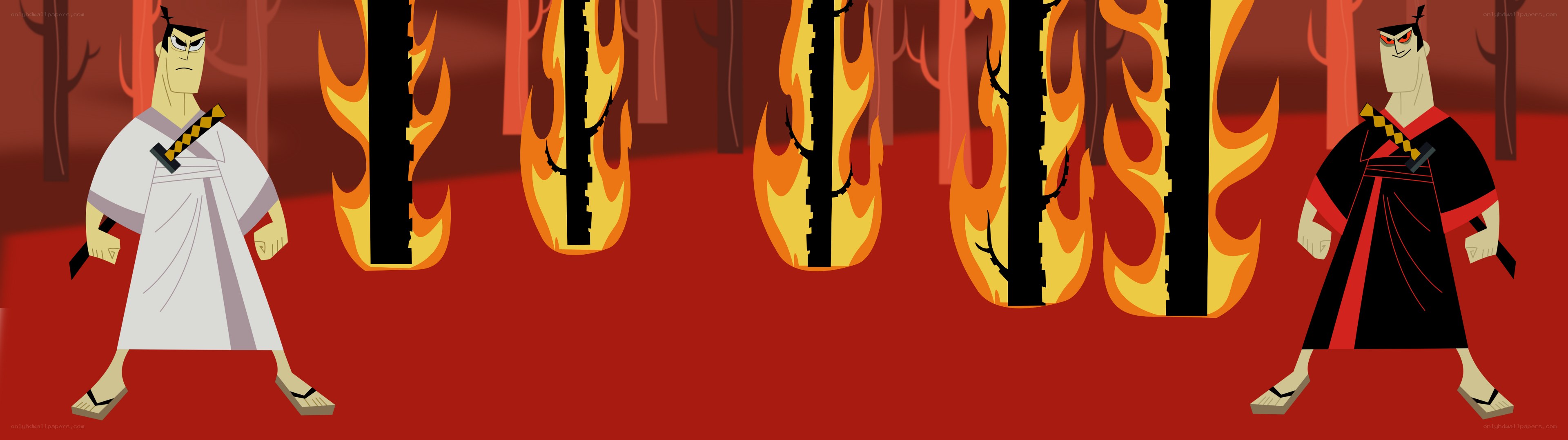 Two warriors in a fiery forest