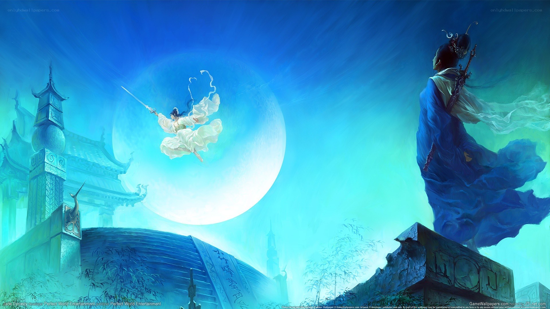 Two warriors in a moonlit duel