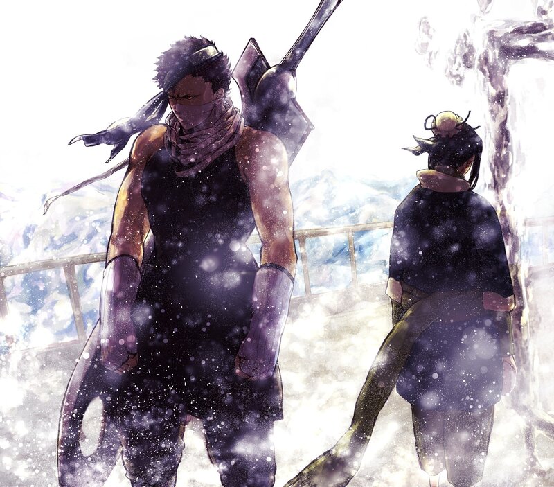 Two warriors in a snowy landscape