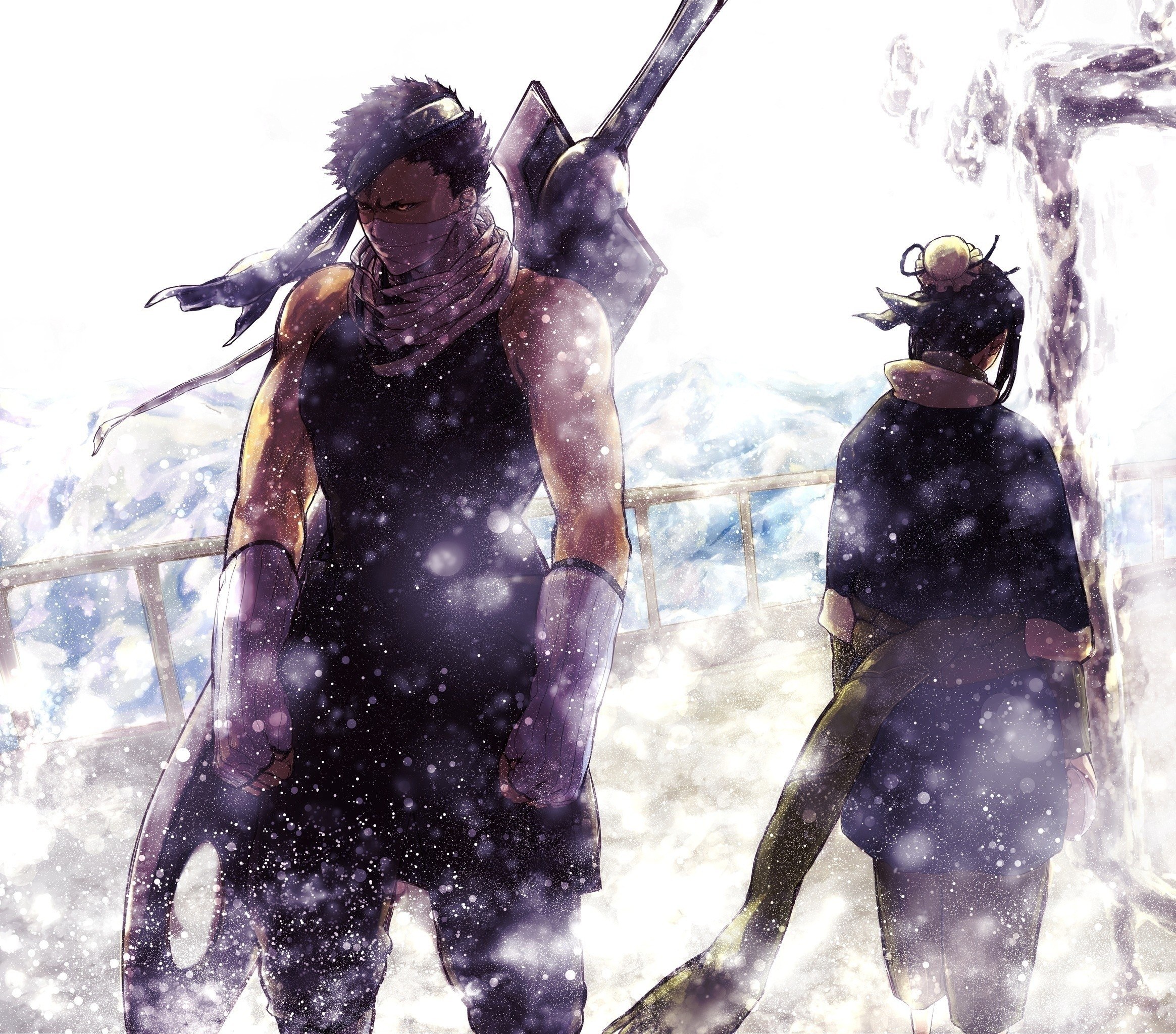 Two warriors in a snowy landscape