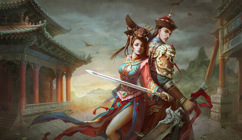 Two Warriors in Armor — Brown, Dramatic, Sunset