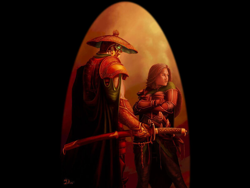 Two Warriors in Armor — Red