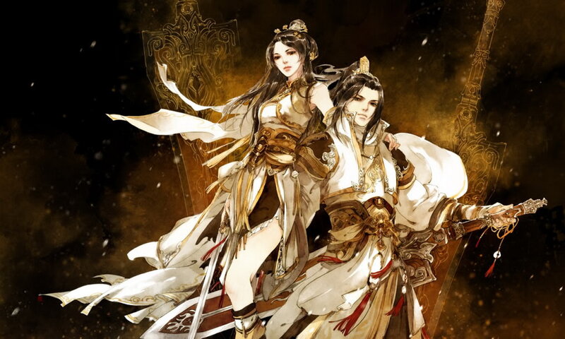 Two Warriors in Armor — White, Dramatic