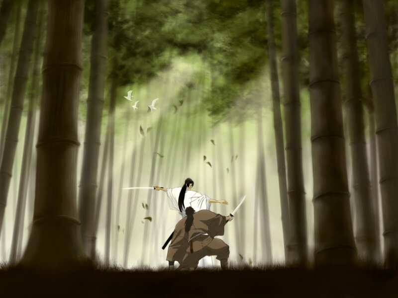 Two Warriors in Bamboo Forest