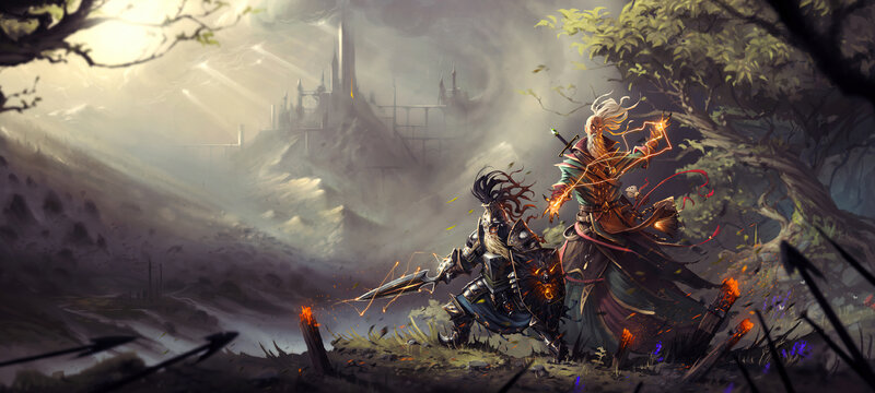 Two Warriors in Battle — Brown
